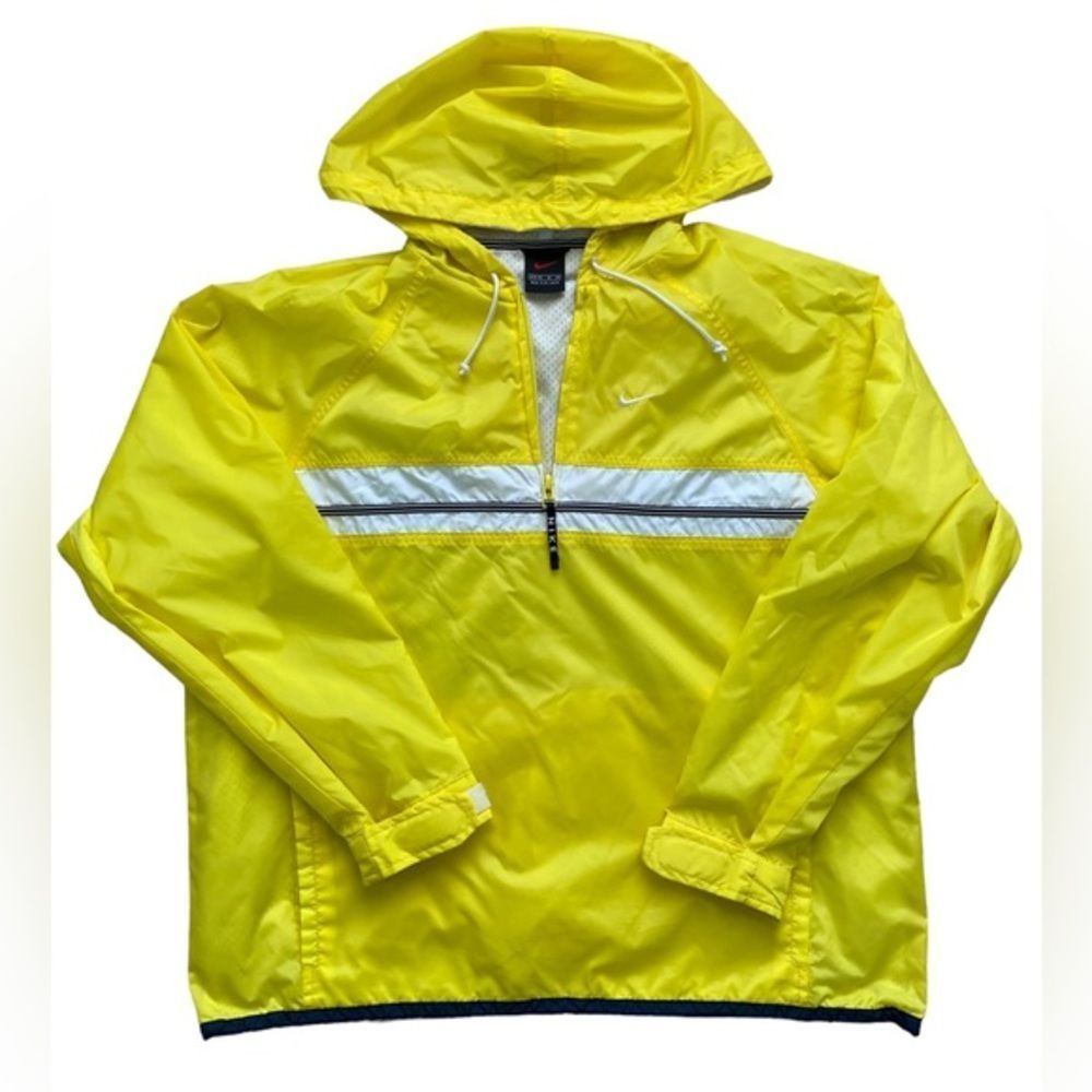 Vintage 90s Nike Yellow Spellout Hooded Pullover‎ Half Zip Windbreaker Size M